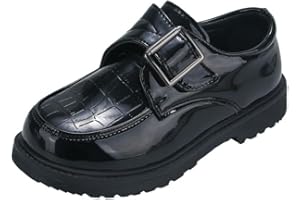 kkdom Boys Patent Leather Classic Oxford Dress Shoes Kids Uniform Loafers Retro Flats Suitable for Casual Dating Dances