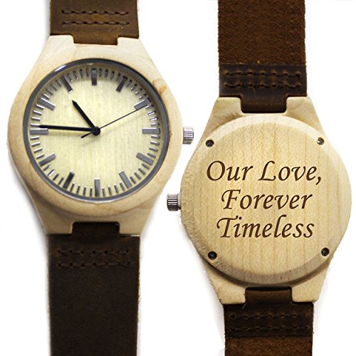 Engraved Wooden Watch - Personalized Bamboo Wood Watches For Men - Custom Monogrammed For Free!