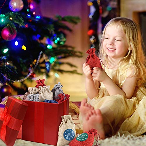 VGOODALL Adventskalender zum Befüllen, 4 Farben 24er Set Stoff Beutel mit 1-24 Adventszahlen Aufkleber Geschenk DIY Weihnachten Geschenksäckchen