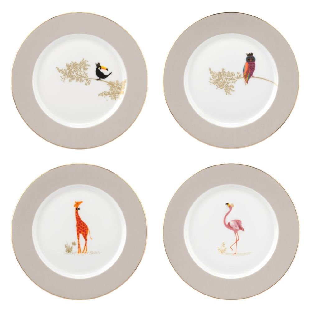 Portmeirion Sara Miller Piccadilly Plates Multi Coloured, 23 x 23 x 5.5 cm, Set of 4