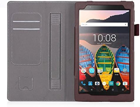 UTRO Lenovo P8 8.0 Case / Lenovo Tab3 8 Plus Case - Protective PU Leather Folio Stand Cover Case with Hand Strap and Card Slots for Lenovo Tab3 8 Plus and Lenovo P8 8.0 Inch Tablet (Brown)