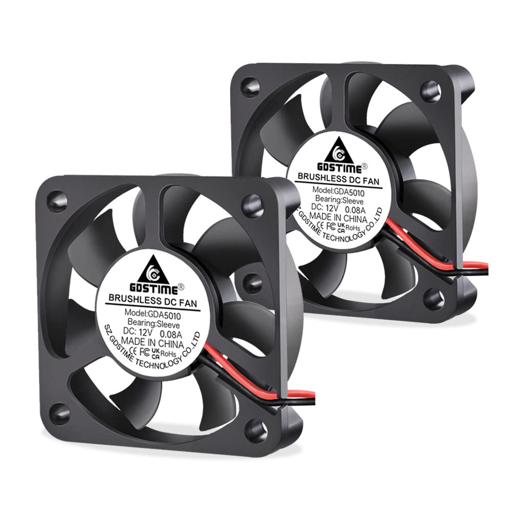 GDSTIME 50mm Fan 50mm x 10mm 5010 DC 12V Brushless Cooling Fan 4500 RPM High Speed Cooler 2 Pack