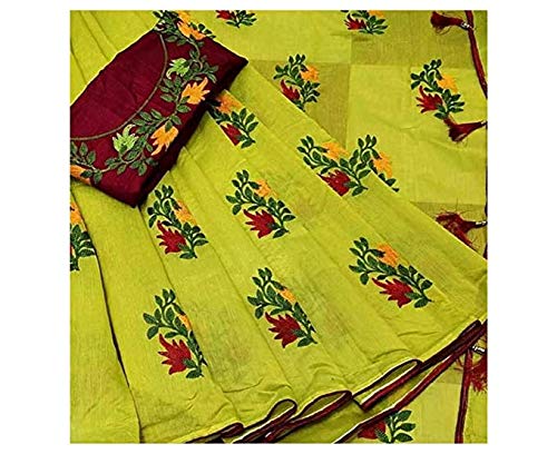Womens Cotton Blend & Linen Saree With Blouse Piece