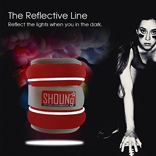 SHOUNg Reflective Ankle/Wrist Weights (1 Pair) with Adjustable Strap for Fitness, Workout, Exercise, Walking, Jogging, Gymnastics, Aerobics and Gym (Red, 3lbs) - Thumbnail 5