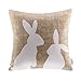 Ashler Linen Easter Pillow Covers 18x18, Spring Rabbit Set of 4 Easter Throw Pillow Cover, Bunny Decorations Holiday Cushion Pillow Case Decorative for Home Decor, Beige and White