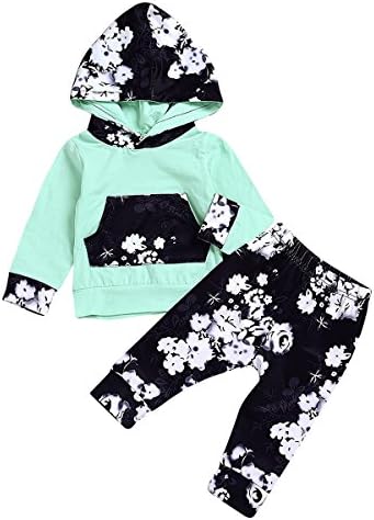 Cenhope Baby Girls Long Sleeve Hoodie Tops + Floral Pants Set Outfit