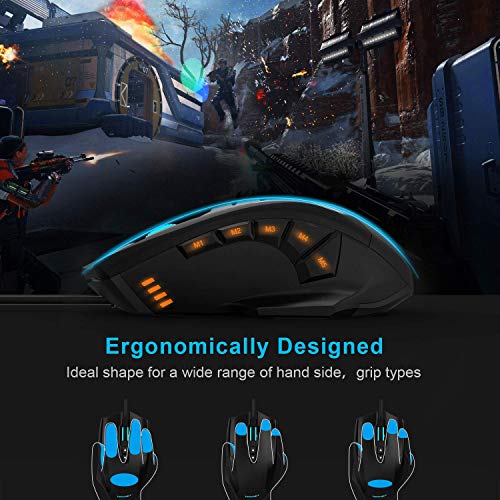 M009 Gaming Mouse with 16400 DPI, Wired RGB LED Backlit Computer Mice, 10 Programmable