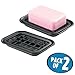 mDesign 2-Piece Soap Dish Tray with Drainage Grid and Holder for Kitchen Sink Countertops to Store Soap, Sponges, Scrubbers - Metal Wire, Rust Resistant, 2 Pack - Matte Black