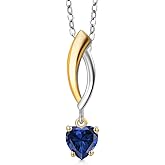 Gem Stone King 925 Silver and 10K Yellow Gold Blue Created Sapphire Pendant Necklace for Women | 0.50 Cttw | Gemstone September Birthstone | Heart Shape 5MM | With 18 Inch Silver Chain