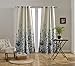 MYSKY HOME Floral Blackout Curtain 84 Inch Length,Grommet Thermal Insulated Room Darkening Curtain Linen Textured Curtain Panel for Bedroom,Living Room,52