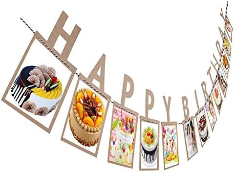 Veewon Happy Birthday Bunting Banner Vintage Photo Frame Picture Album Photo Banners Garland Favor Decorations,Brown,Medium - Image 5