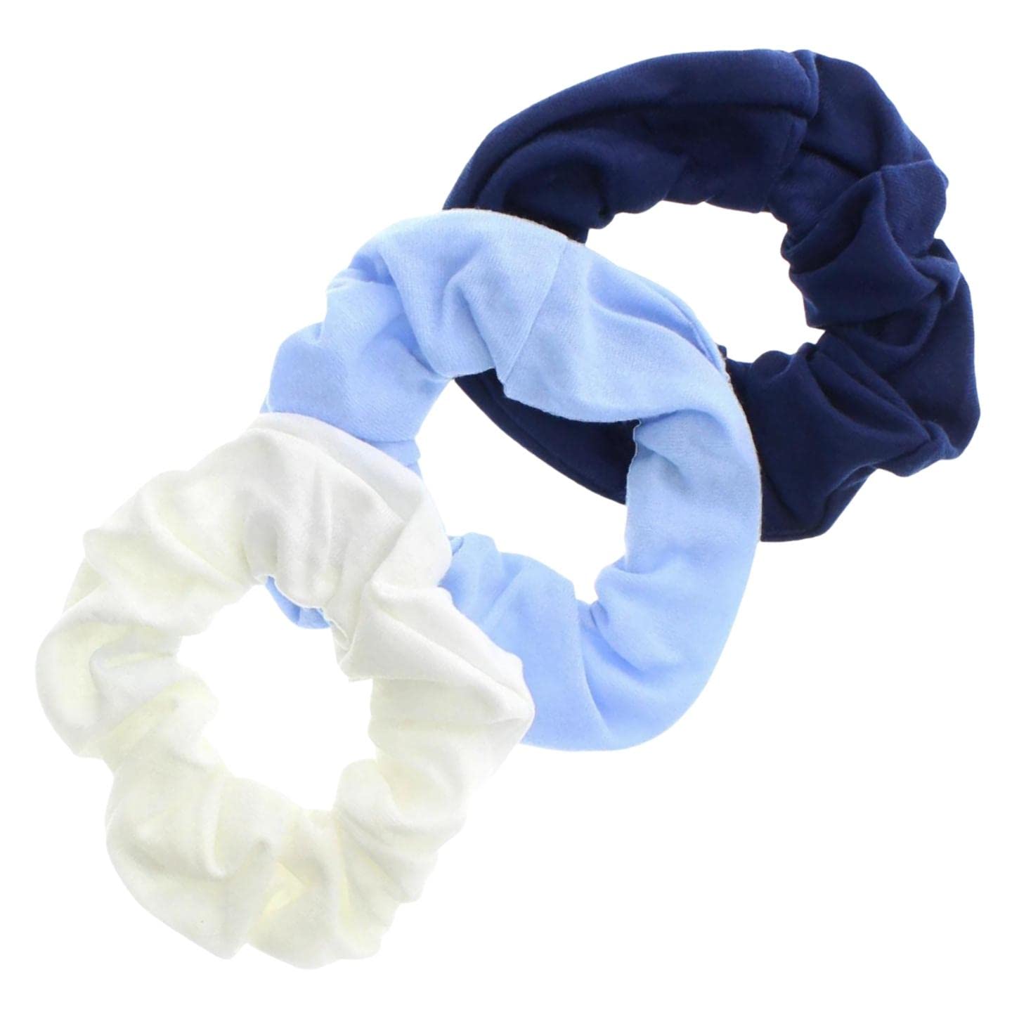 Topkids Accessories Soft Jersey Fabric Hair Scrunchies - Soft Elastic Bobble Hair Bands For Women, Ladies, Girls, Children - Pack Of 3 (Navy Blue, Baby Blue)