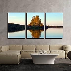 3 Piece Canvas Wall Art - Beautiful Nature, Autumn. Wild Scenery. Small River - Modern Home Art Stretched and Framed Ready to Hang - 16"x24"x3 Panels