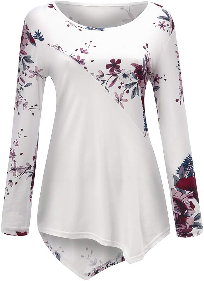 TUDUZ Women's Floral Print Long Sleeve Slim fit O-Neck Tunic Tops