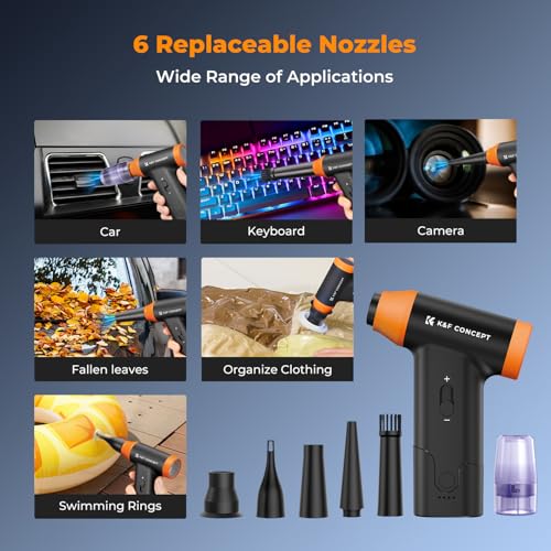 K&F CONCEPT BS200 2 in 1 Compressed Air Blower, 150000TR/Min Mini Powerful Wireless Blower with 5000mAh Battery | 6 Nozzles | Brushless Motor for Cleaning Camera PC Keyboard Car
