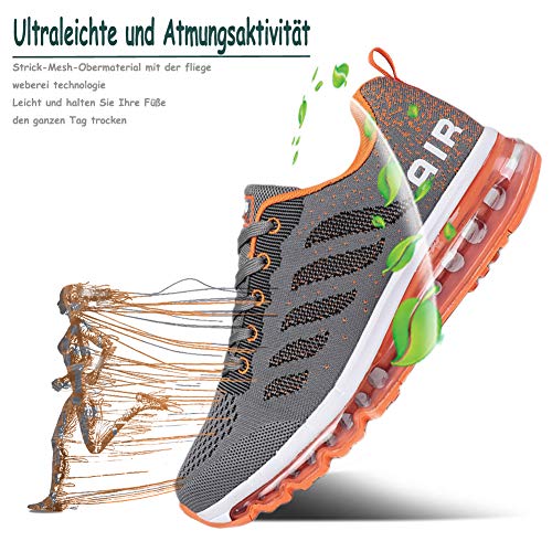Monrinda Women Air Trainers Running Shoes Men Breathable Outdoor Sneakers Fitness Jogging Sports Ladies Shoes grayorange 34EU