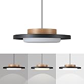 Dimmable Pendant Lights,15 inch,Real Wood Cap,3000K/Warm White/22W,LED Pendant Light Fixtures for Kitchen, Dining Room, Livin
