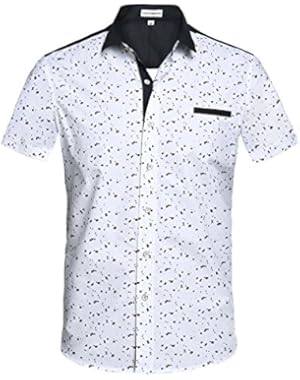Mens Slim Fit Fashion Short Sleeve Print Button Down Casual Shirts