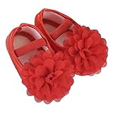 Creazrise Toddler Kid Baby Girl Chiffon Flower Elastic Band Newborn Walking Shoes (S:0-6 Month, Red)