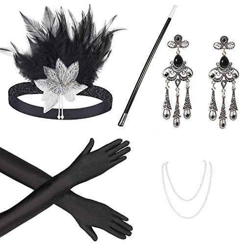 Beelittle 1920s Accessories Headband Earrings Necklace Gloves Cigarette Holder (A1)