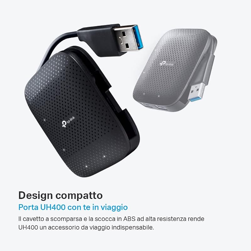 UH400 Hub USB 3.0 4 Porte Multipresa Cavo Pieghevole Portatile