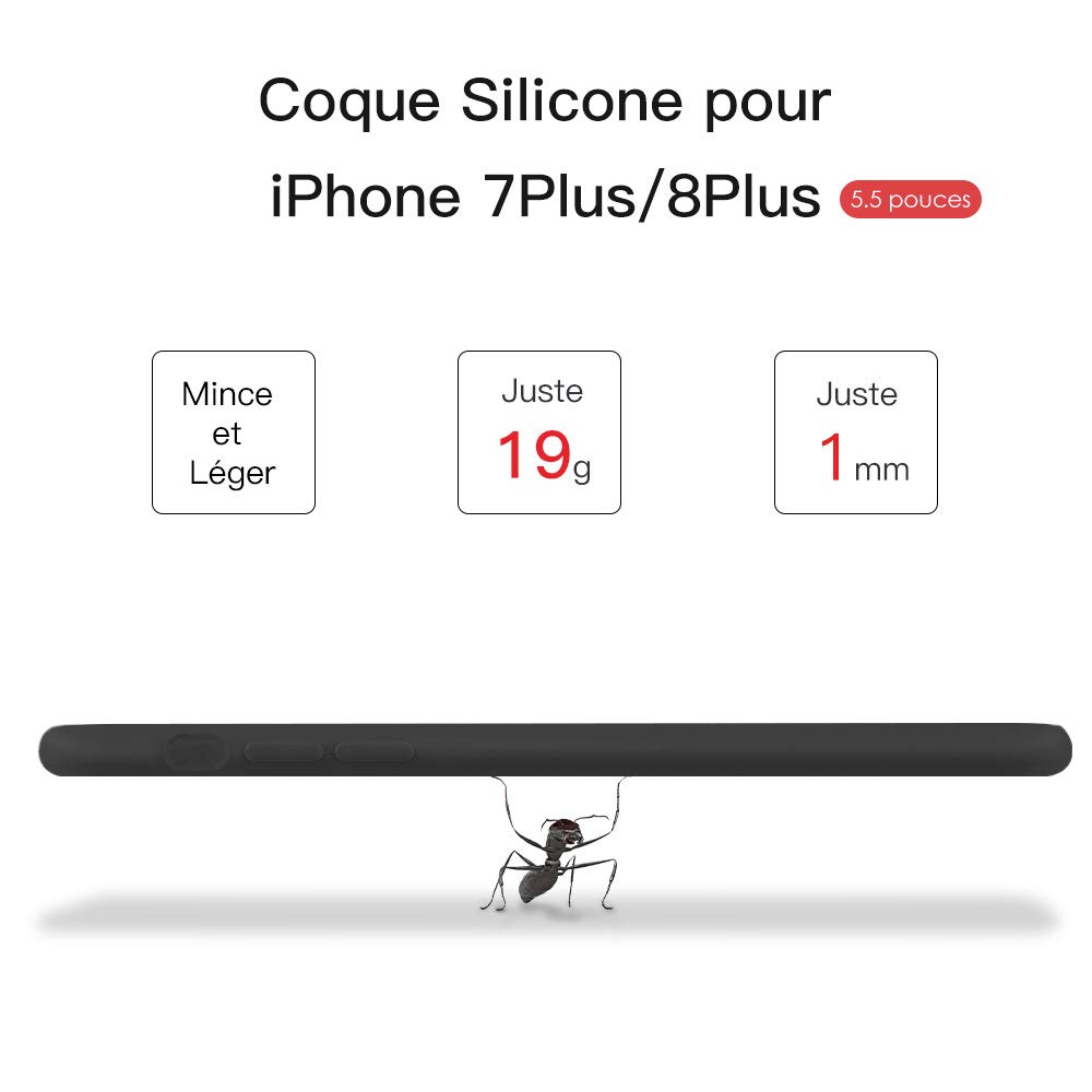 ProBien Coque pour iPhone 7 Plus / 8 Plus, Silicone Ultra Fine Housse avec Verre Trempé Gratuit Case Anti-Rayures Protection Complète Cover Mince Léger Étui de iPhone 7 Plus / 8 Plus - Noir