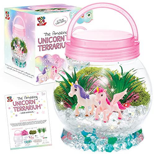 Unicorn Terrarium Kit + 2 Unicorn Toys for Girls, Grow a Fairy Garden Kit for Kids w/LED