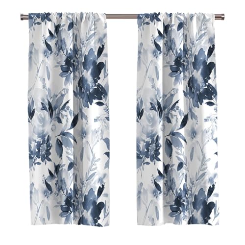 EOVDSFW Navy Blue Floral Window Curtains