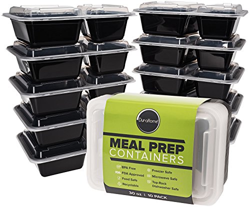 Durahome - Meal Prep Containers, 10-Pack 2 Compartment, BPA Free Food Storage Container with Lids, Portion Control, 30oz.