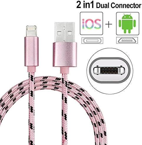 Fast Charge iPhone Lightning Cable, BUYLU Micro USB Charge Cable 2-in-1 Charging Cable, 2.4A Quick Charger iPhone &amp; Android Nylon Braided Charge Cable for iPhone X,8/8 Plus,7/7+ iPad 2 3 4edge (Pink)