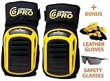 Knee Pads For Work- Heavy Duty Construction Gel knee Pads Best Tool for Tiling, Gardening, Flooring, Cleaning, Comfortable Foam Cushion, Stretchable Anti-Slip Thigh Straps with Safety Glasses & Gloves