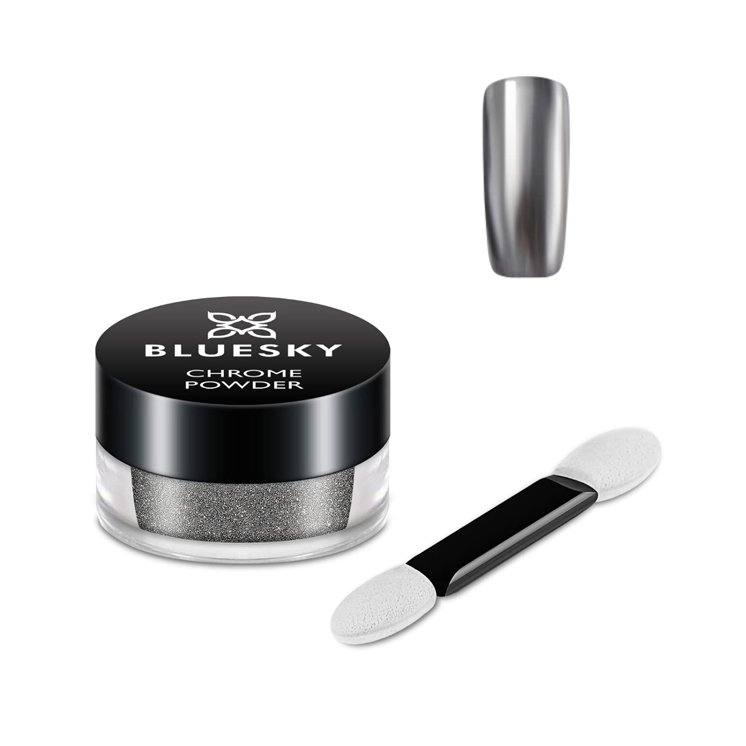 Bluesky Chrome Nail Powder Kit With Applicator Brush Metallic Gel Nail Art Silver 5g