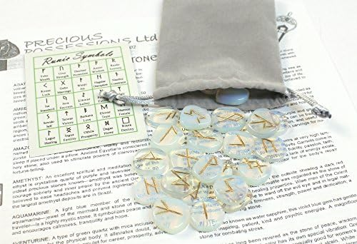 Opalite Rune Stone Set with Chart and Pouch (Gray Bag)