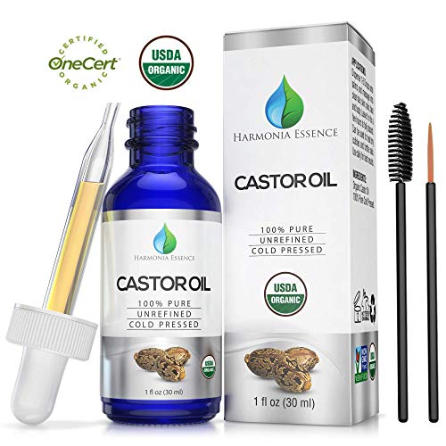 Organic Castor Oil – USDA Certified 100% Pure Organic, Cold-Pressed, Extra Virgin, Hexane-Free. Best Treatment For Eyelashes, Eye Brows, Hair, Skin and Nail care serum. Instantly Boost Lash Growth. A