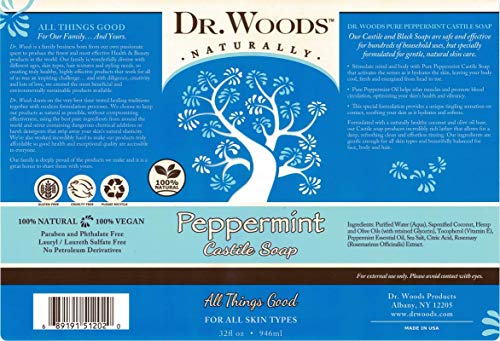 Dr. Woods Pure Peppermint Liquid Castile Soap, 32 Ounce (Pack of 2)