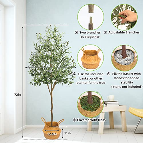 Artificial Olive Tree, 6ft Faux Olive Tree Plant With Woven Planter And