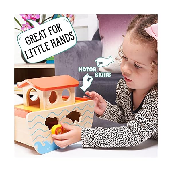 Jaques of London | Wooden Noahs Ark Toy Playset | Wooden Toys for 1 2 3 year Olds | Shape Sorter | Baby Toddler Toy