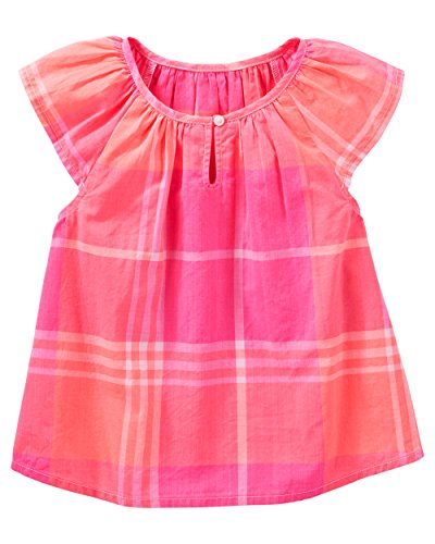 OshKosh B'gosh Baby Girls' Plaid Poplin Peasant Top, Pink, 9 Months