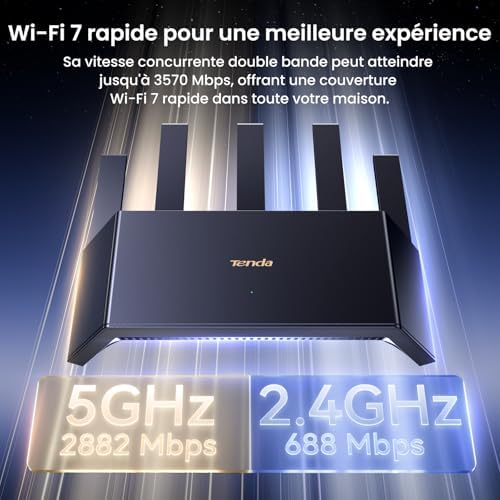 RE3L Routeur Wi-FI 7 BE3600 Double Bande, Wi-FI Maillé, Ports Gigabit WAN/LAN, 5 Antennes Verticales, 4K-QAM, MLO, NFC, VPN, WPA3, Contrôle par Application