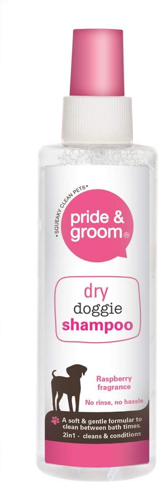 Pride & Groom Dry Doggie Shampoo Spray Raspberry 200ml, Clear, 200 ml (Pack of 1)