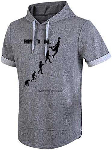 Conquershop Men's The Evolution of Basketball Funny Short Sleeve Hoodie (Small,Grey)