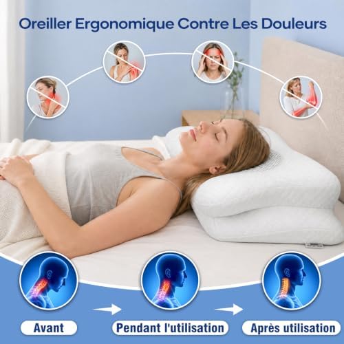 Oreiller Cervical Ergonomique à Mémoire de Forme, Oreiller Orthopédique