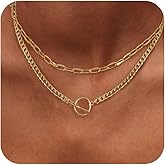 BLUEELM Layered Necklaces for Women,Dinty Gold Necklace Set 14K Gold Plated Paperclip Chain Necklace Simple Gold Choker Necklace Stack Chunky Gold Layered Necklaces for Women Trendy Gold Jewelry