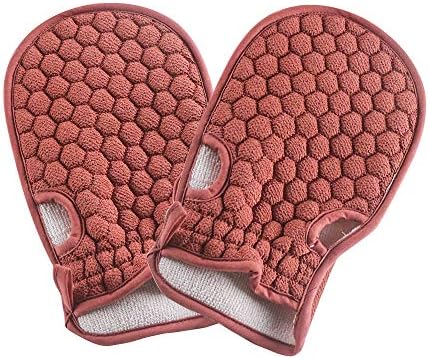 GESLA® Body Scrub Exfoliating Mitt - Scrub and Remove Dead Skin Cells, Bath and Shower Gloves for Deep Cleaning and a Healthy Looking Skin (Set of 2 PCS) (coffee)