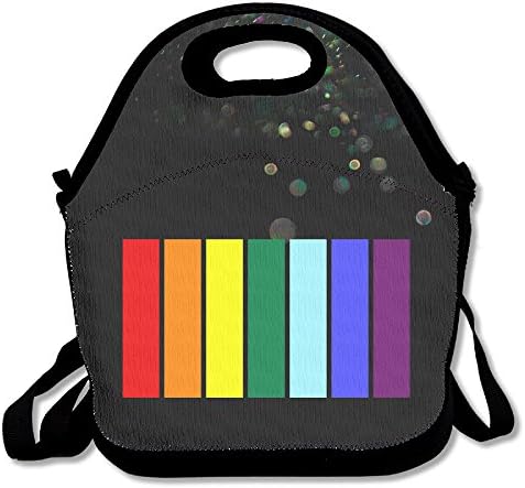 BakeOnion Bright Rainbow Stripe Lunch Tote Bag Lunch Box Neoprene Tote For Kids And Adults For Travel And Picnic School