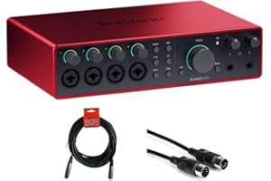 KELLARDS Focusrite Scarlett 18i16 USB-C Audio/MIDI Interface (4th Generation) Bundle with XLR- XLR Cable (2 Pack), Hosa Mid-310 Black 10 ft. Midi cable (2 Pack)