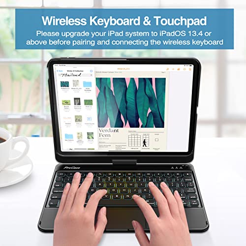 ProCase 360° Rotation iPad (A16) 11th 2025 / iPad 10th Generation 2022 Keyboard Case with Multi-Touch Trackpad for, 7 Color Backlit Touchpad Keyboard Case for 11th/10th Gen 11/10.9 inch –Black
