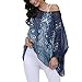 JLTPH Ladies Batwing Chiffon Shirt Bohemian Semi Sheer Loose Floral Blouse Tunic Tops