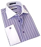 Labiyeur Men's Slim Fit French Cuff Striped Dress Shirt