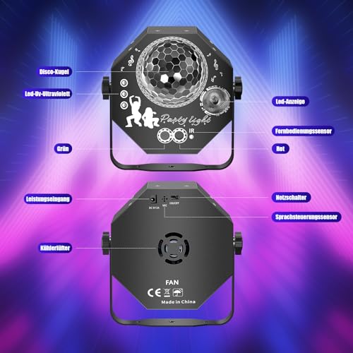 Vicalo 4 in 1 Disco Party Light with Disco Ball, Music Controlled DJ Disco Light, RGB LED Par Spotlight, Light Effects Party Light for Home Parties, Clubs, Halloween, Christmas